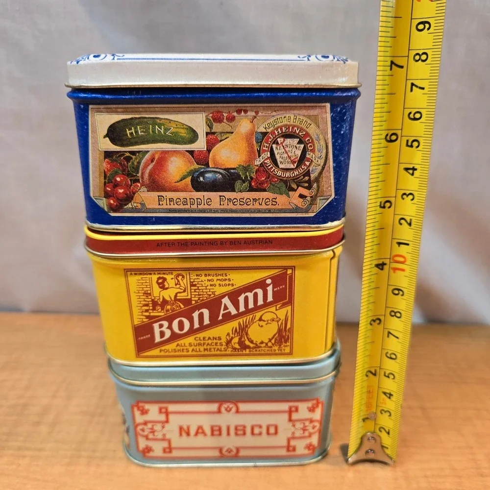 3 Retro Reproduction Bristol Ware Tins 1983 Bon Ami, Heinz, Nabisco Great Shape!